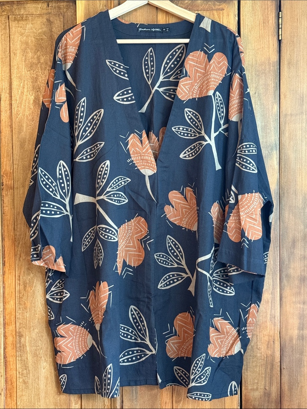 Gudrun Sjoden XL Black Tunic Floral Motif Pockets
